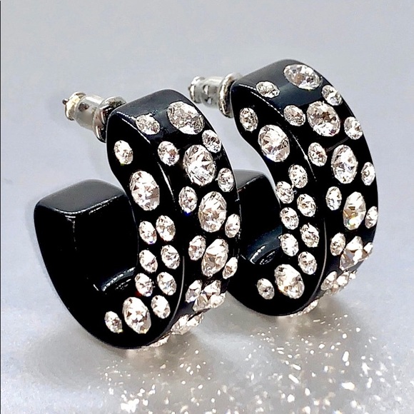 Acrylic Hoop Earrings Embellished With Genuine “Crystal Stone Elements” New! - Picture 1 of 9